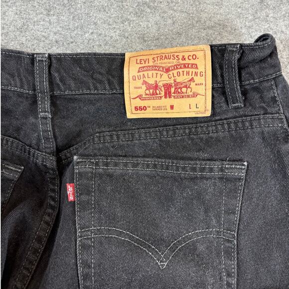 VTG 90s Levis 550 Jeans Women 16 Black Relaxed Fit Tapered Leg High Rise Red Tab - Picture 7 of 9